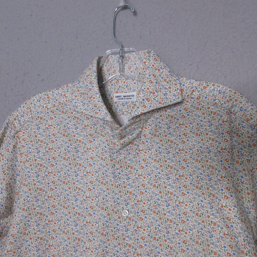 Eddy Monetti Shirt Men 15‎ 3/4 Floral Button Up Italy Career Office Quiet Luxury